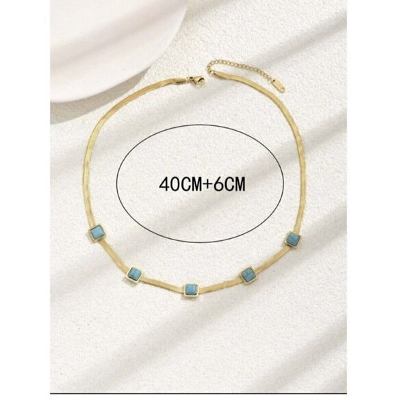 Gold Plated turquoise Herringbone necklace Snake Womens Jewelry Fishbone - Picture 11 of 12